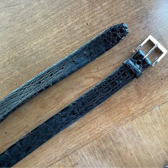 Vintage Black Alligator Leather Belt with Silver Tone Brass Buckle 32" - Picture 11 of 11